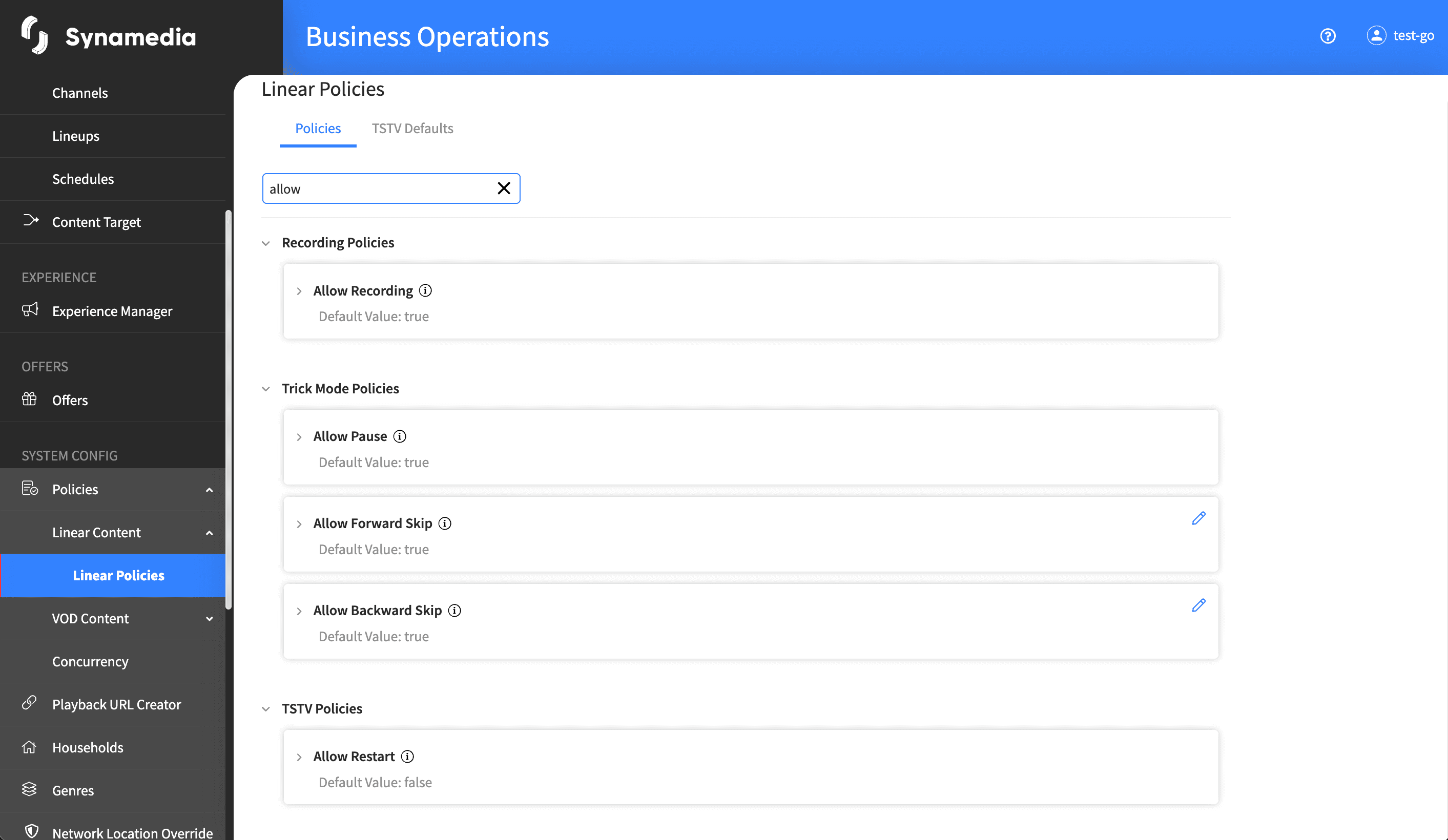 Linear Policies Search