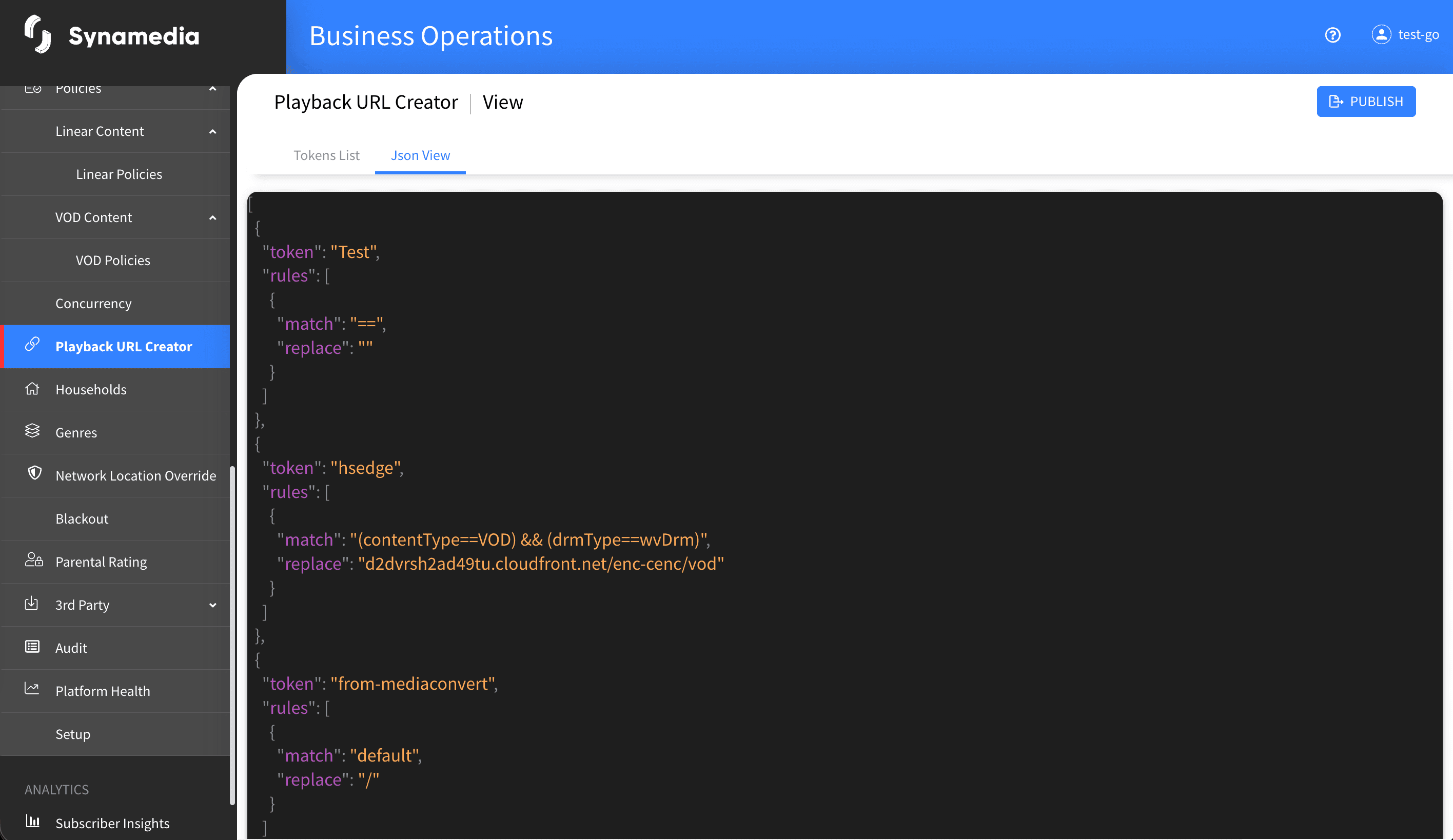 Playback URL Creator JSON View