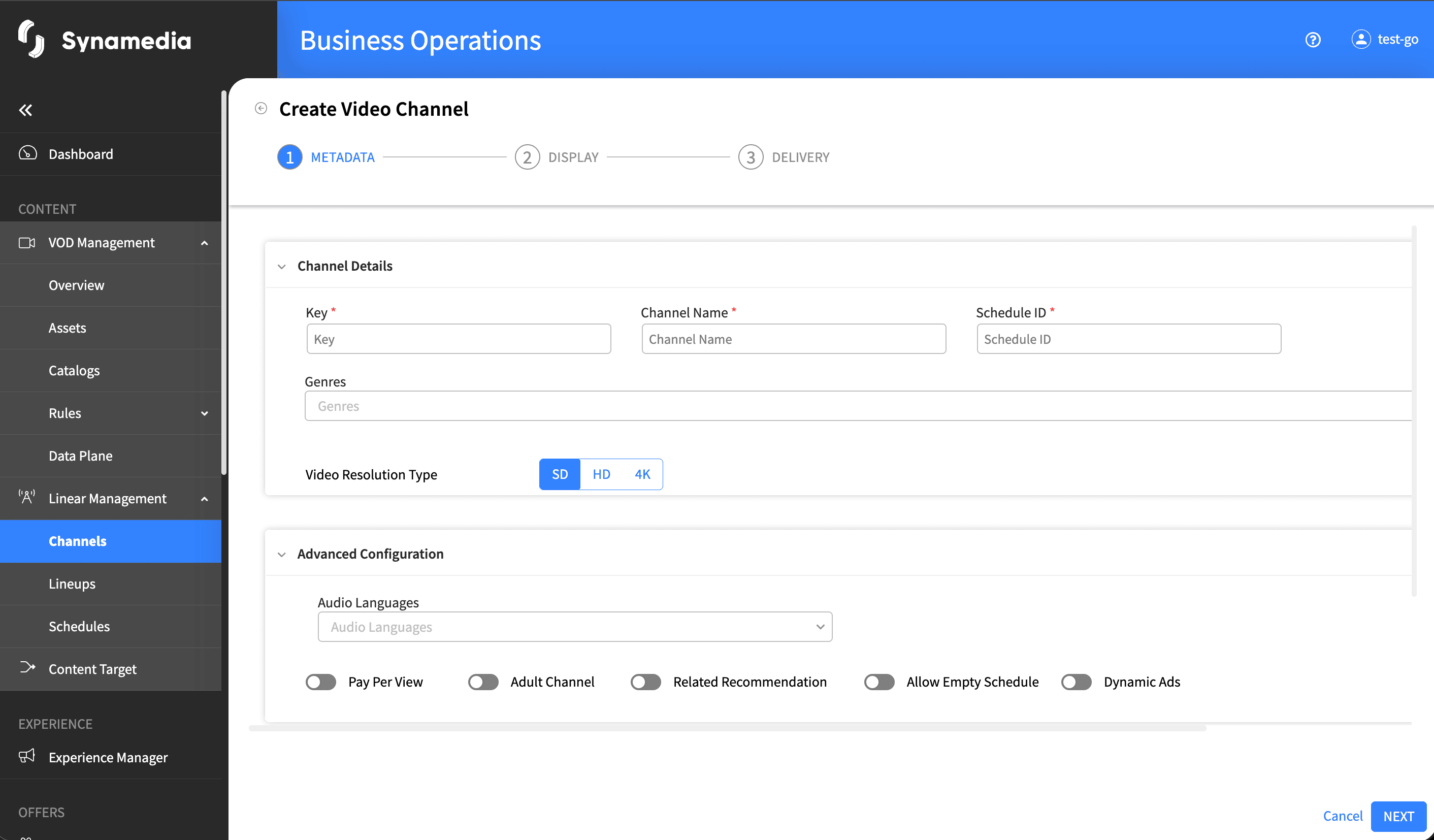 Linear Management Channels Create Wizard