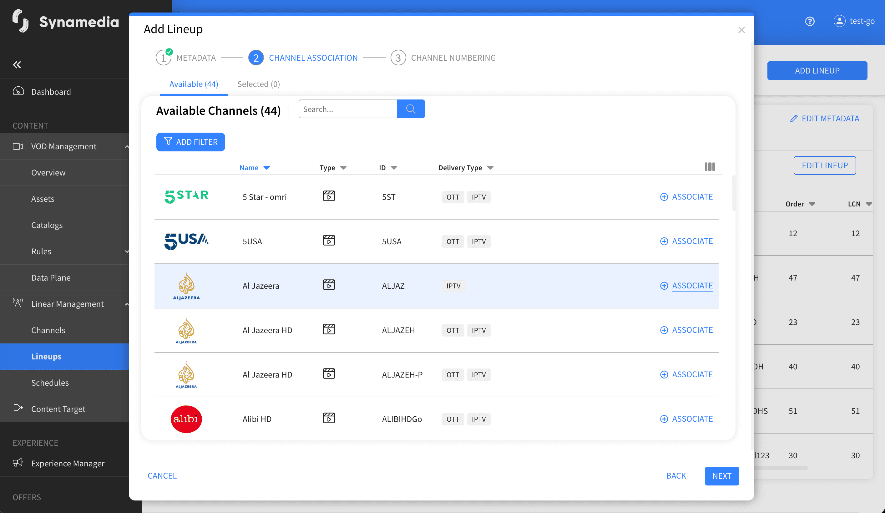 Linear Management Lineups Screen 2