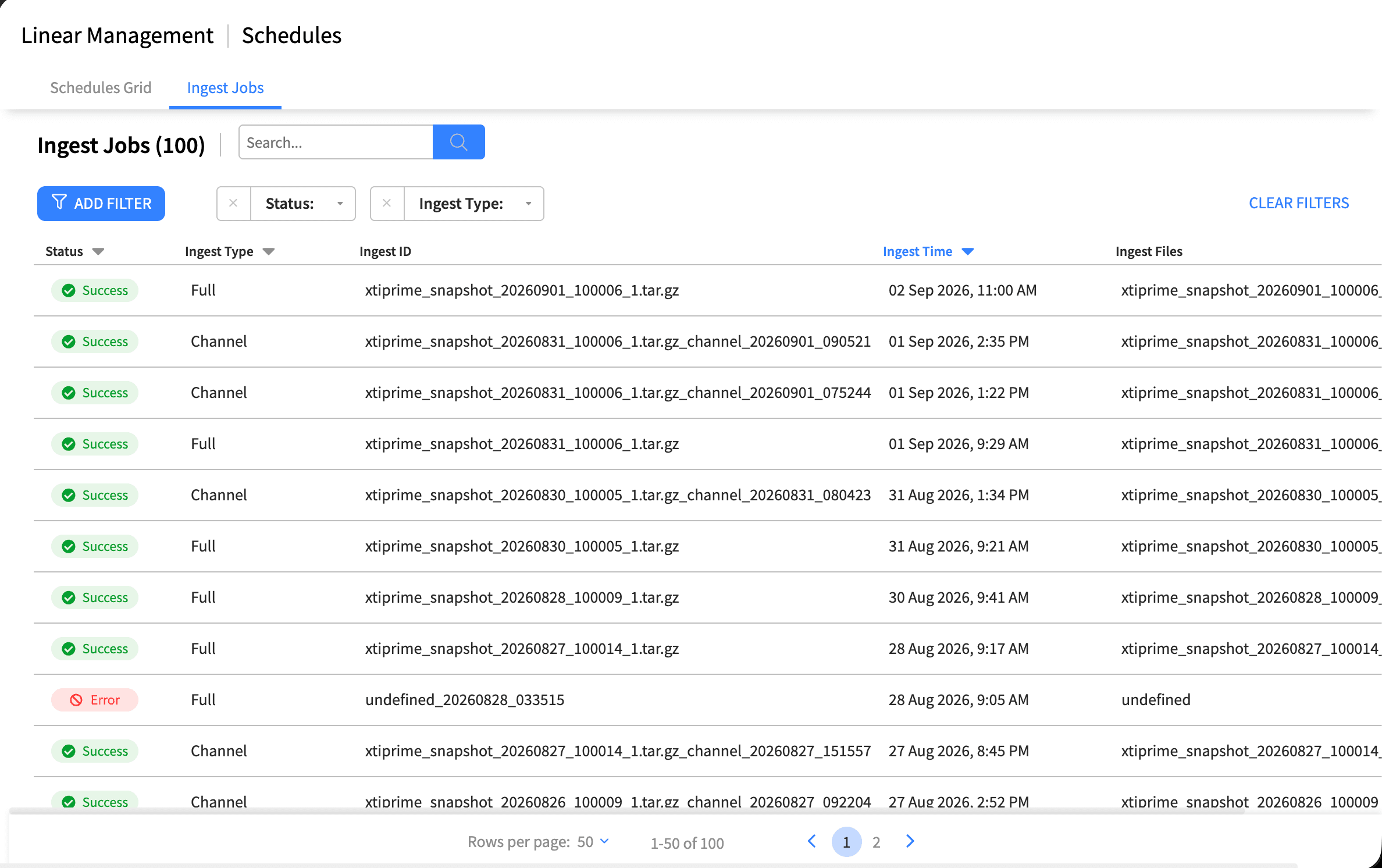 Linear Management Schedules Ingest Jobs