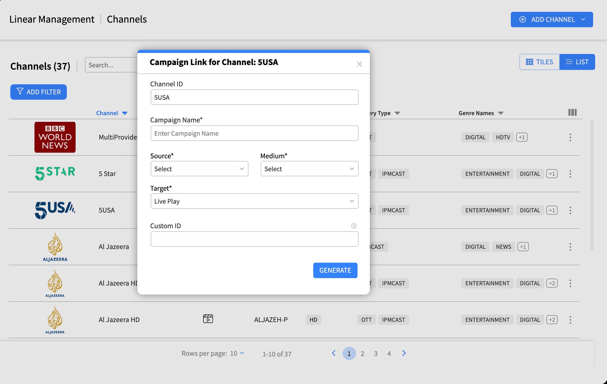 Linear Management Channels Campaign Link