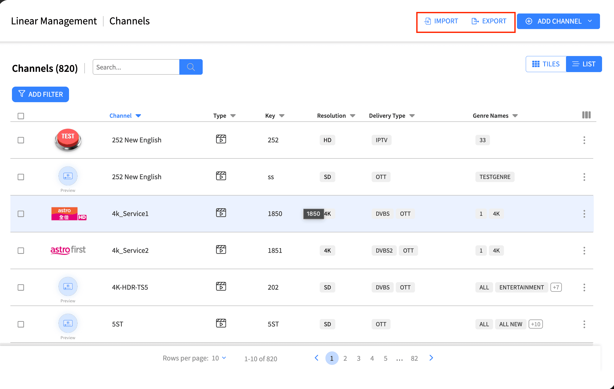 Linear Management Channels Import Export