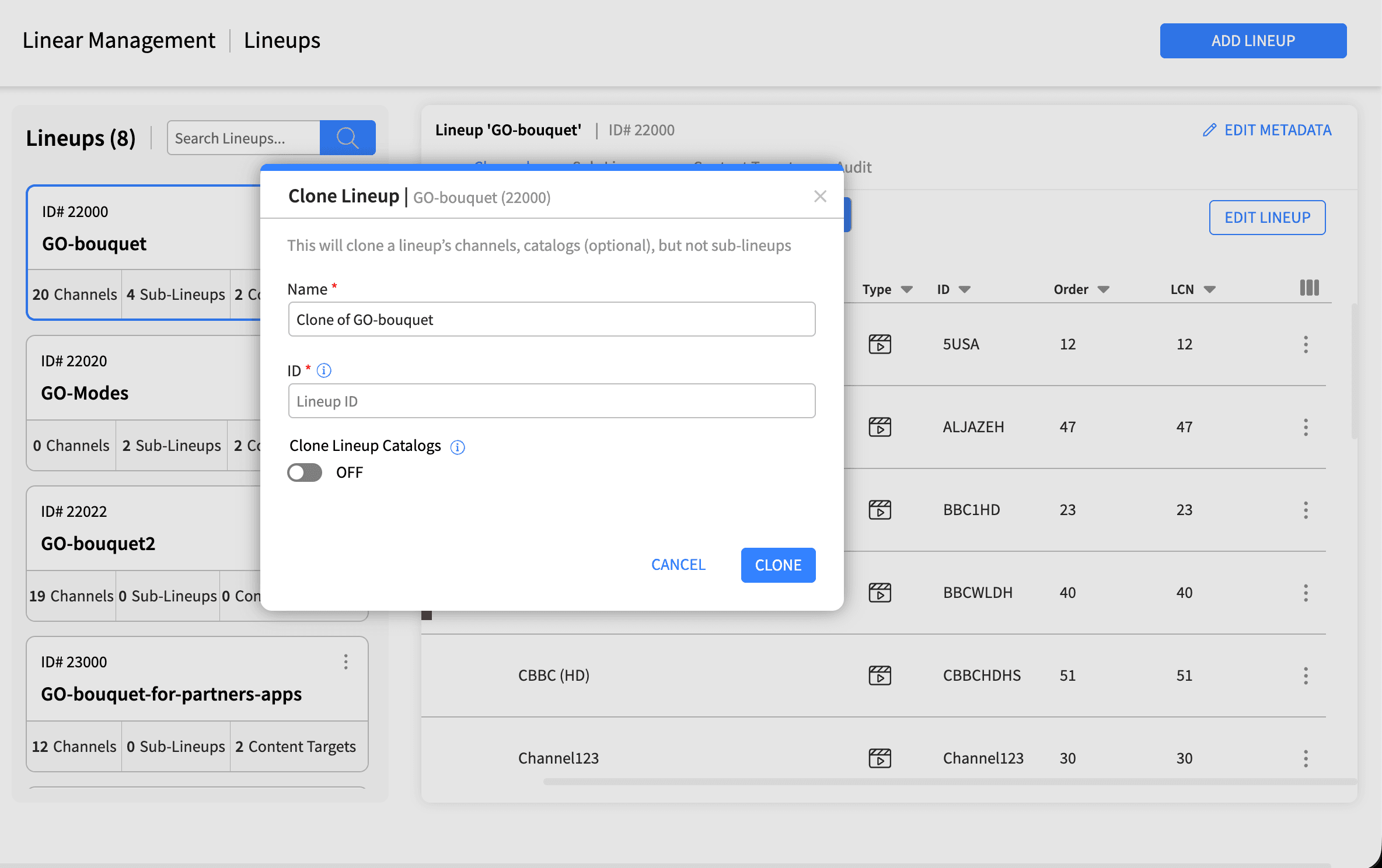 Linear Management Lineups Clone