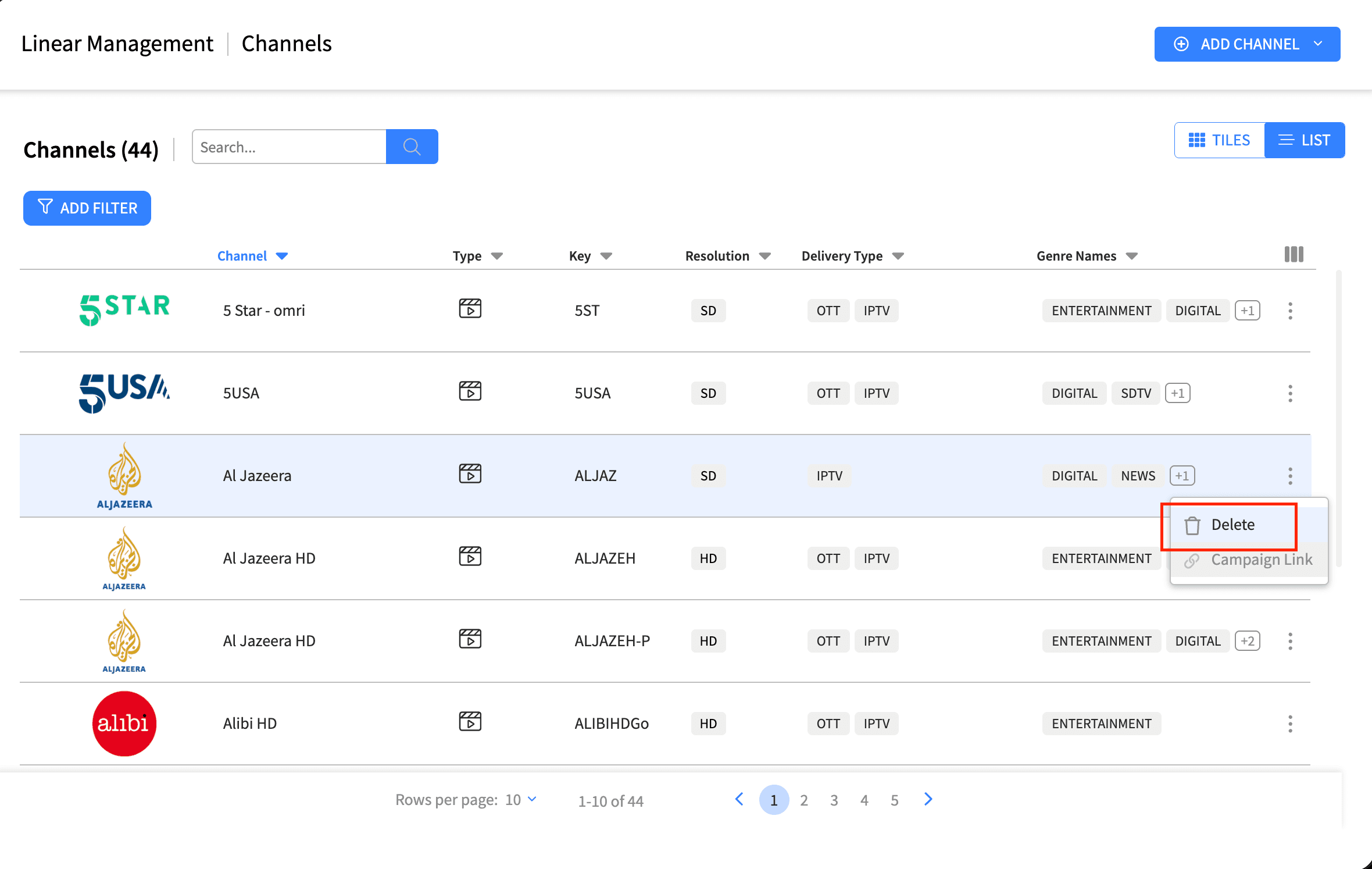 Linear Management Channels Delete 1