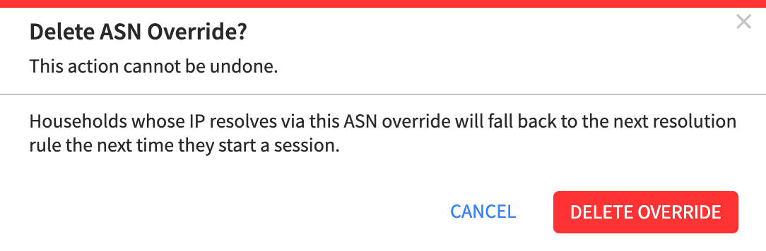 Network Location Override ASN Delete Dialog