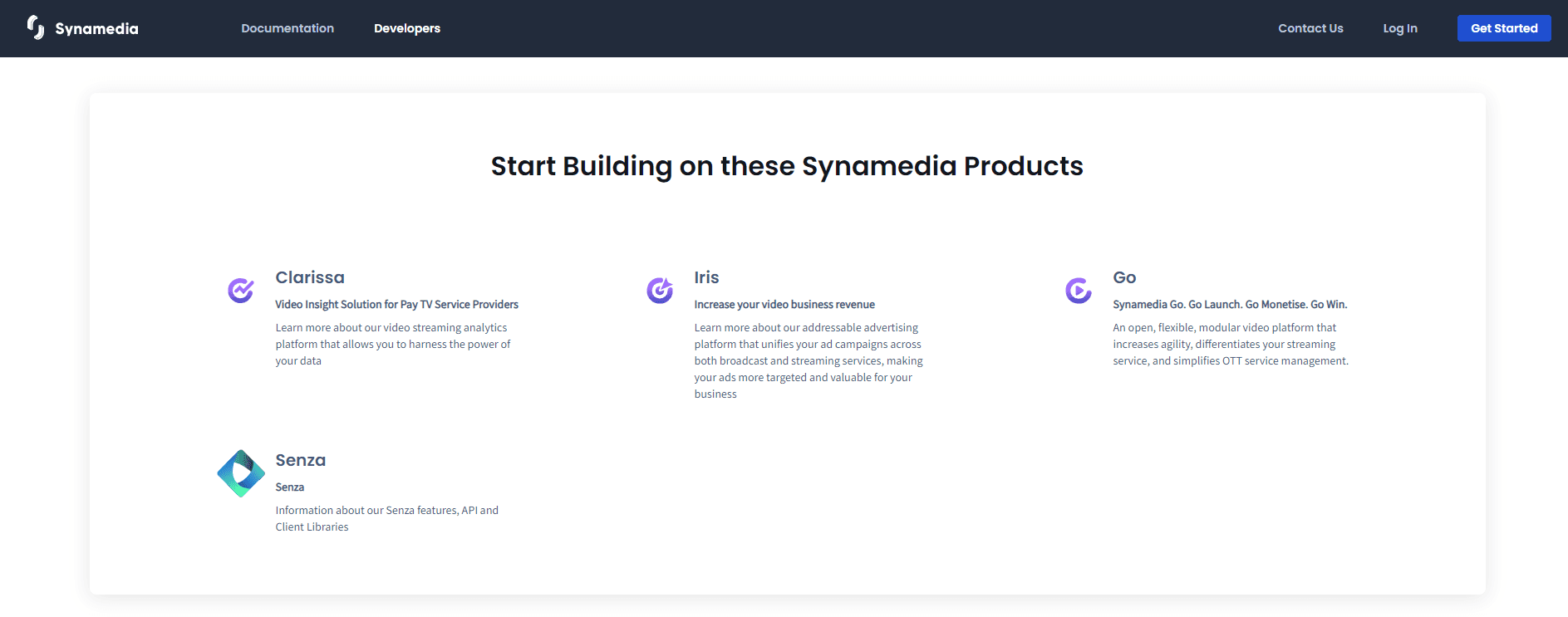 screen shot of the developer portal landing page