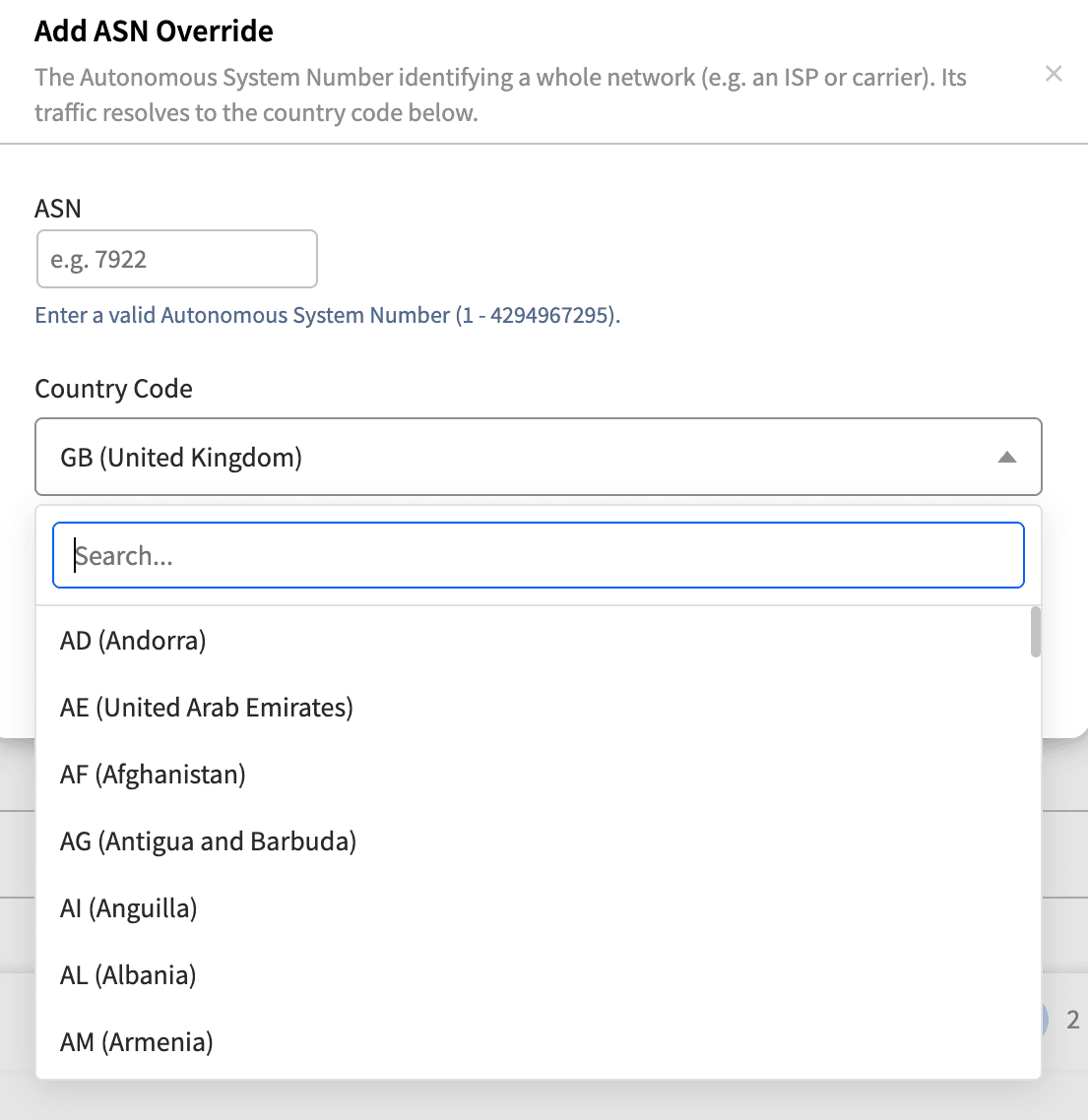 Network Location Override Country Codes