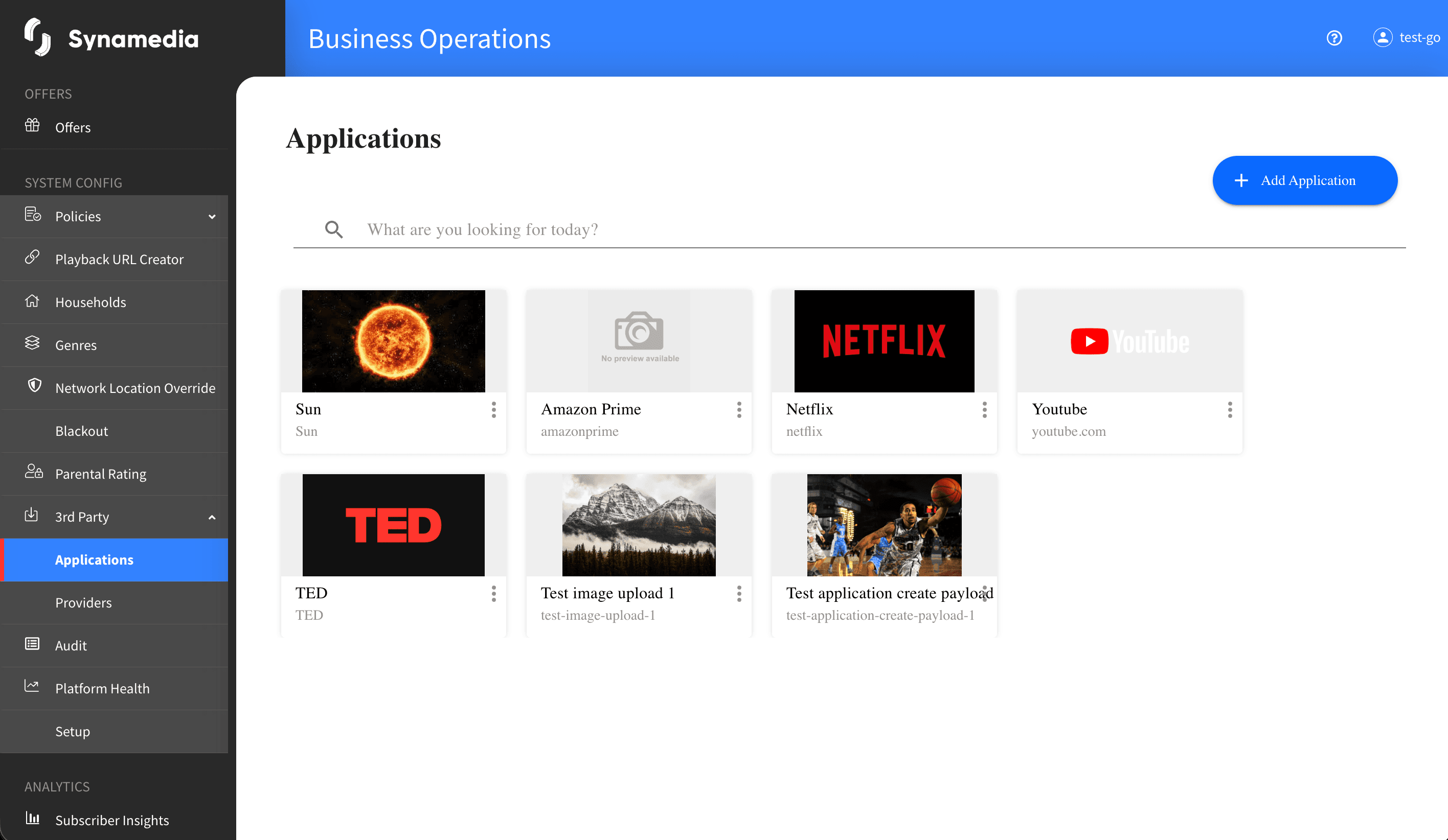 Applications Main Screen