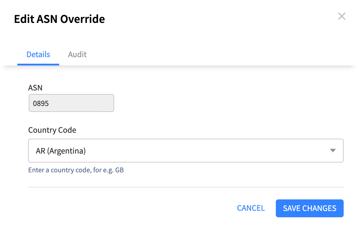 Network Location Override ASN Edit Dialog