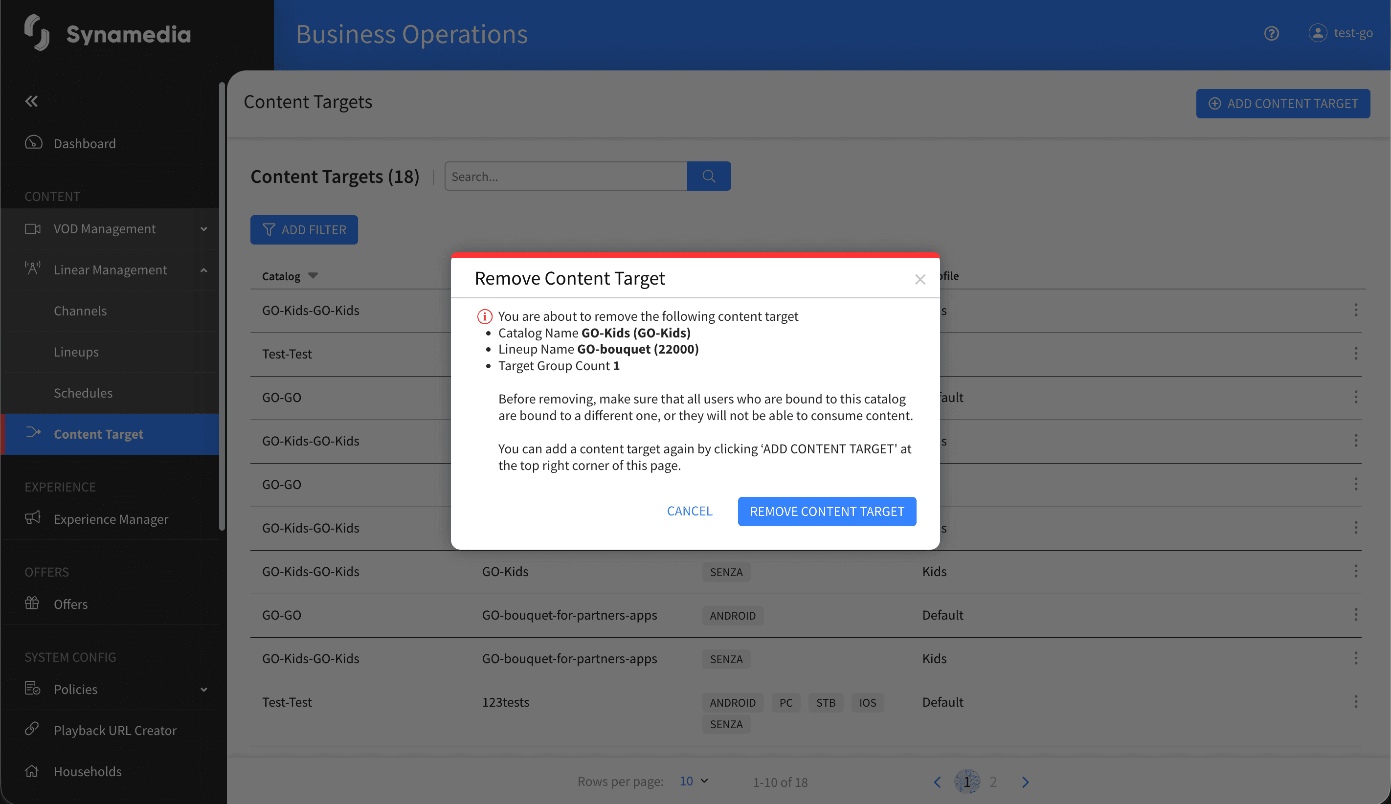 Content Target Remove