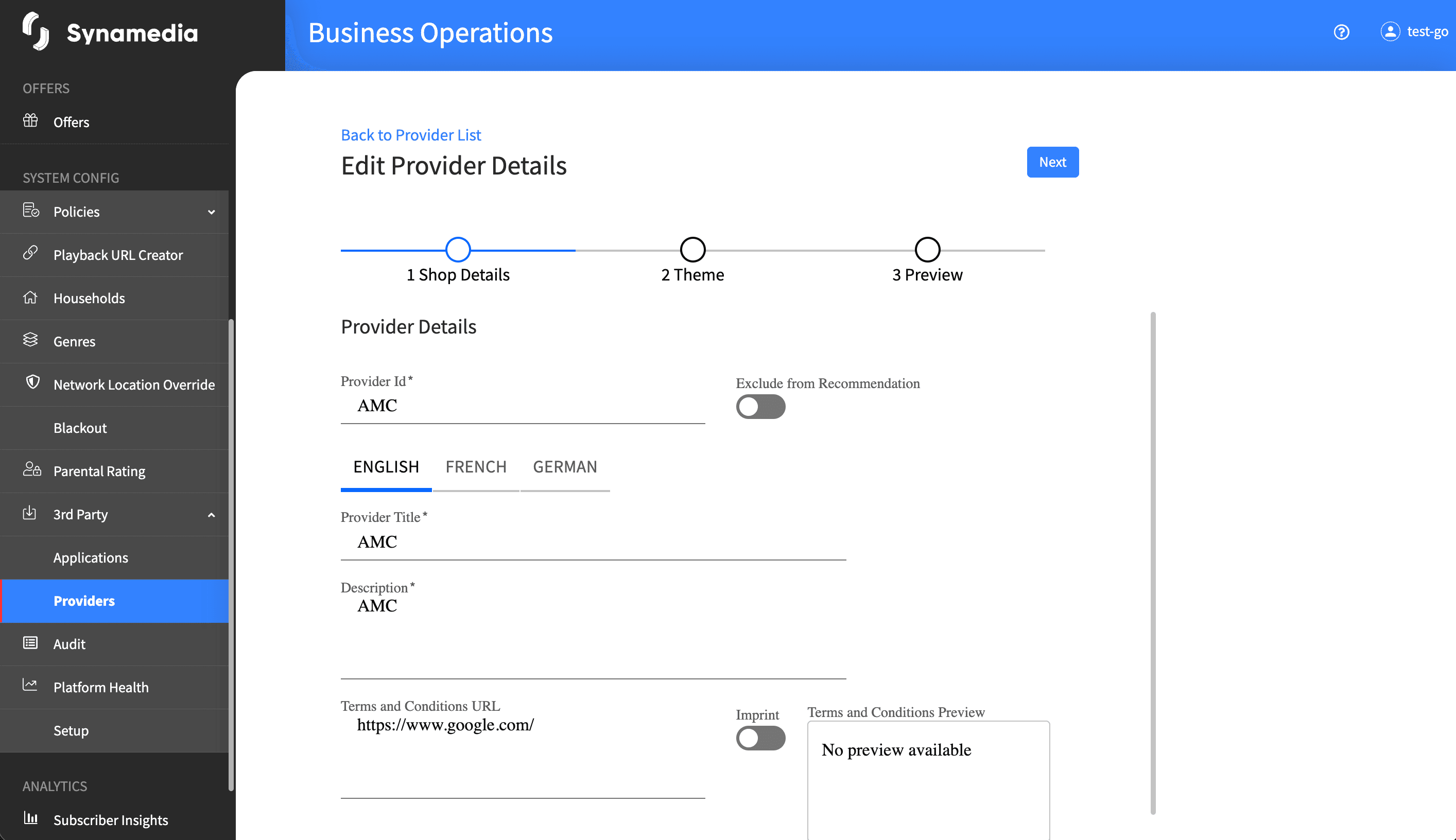 Providers Edit