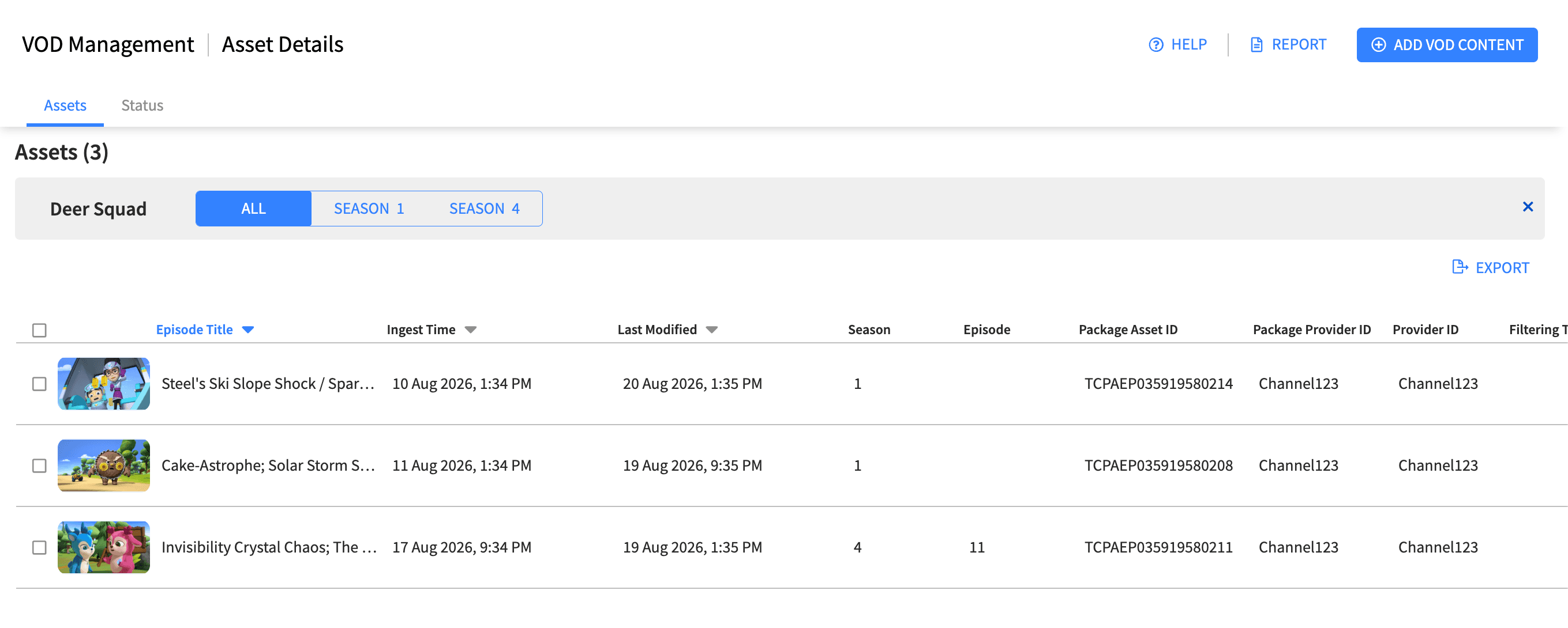 VOD Management Assets Show Mode