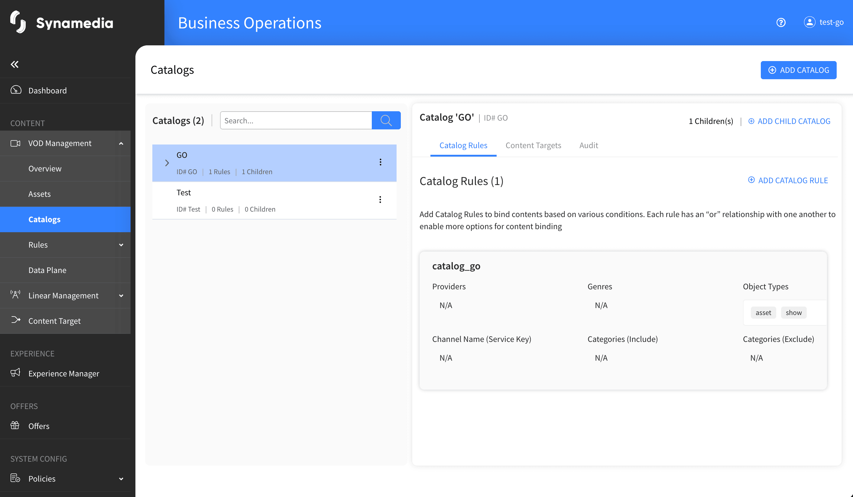 VOD Managment Catalogs Overview