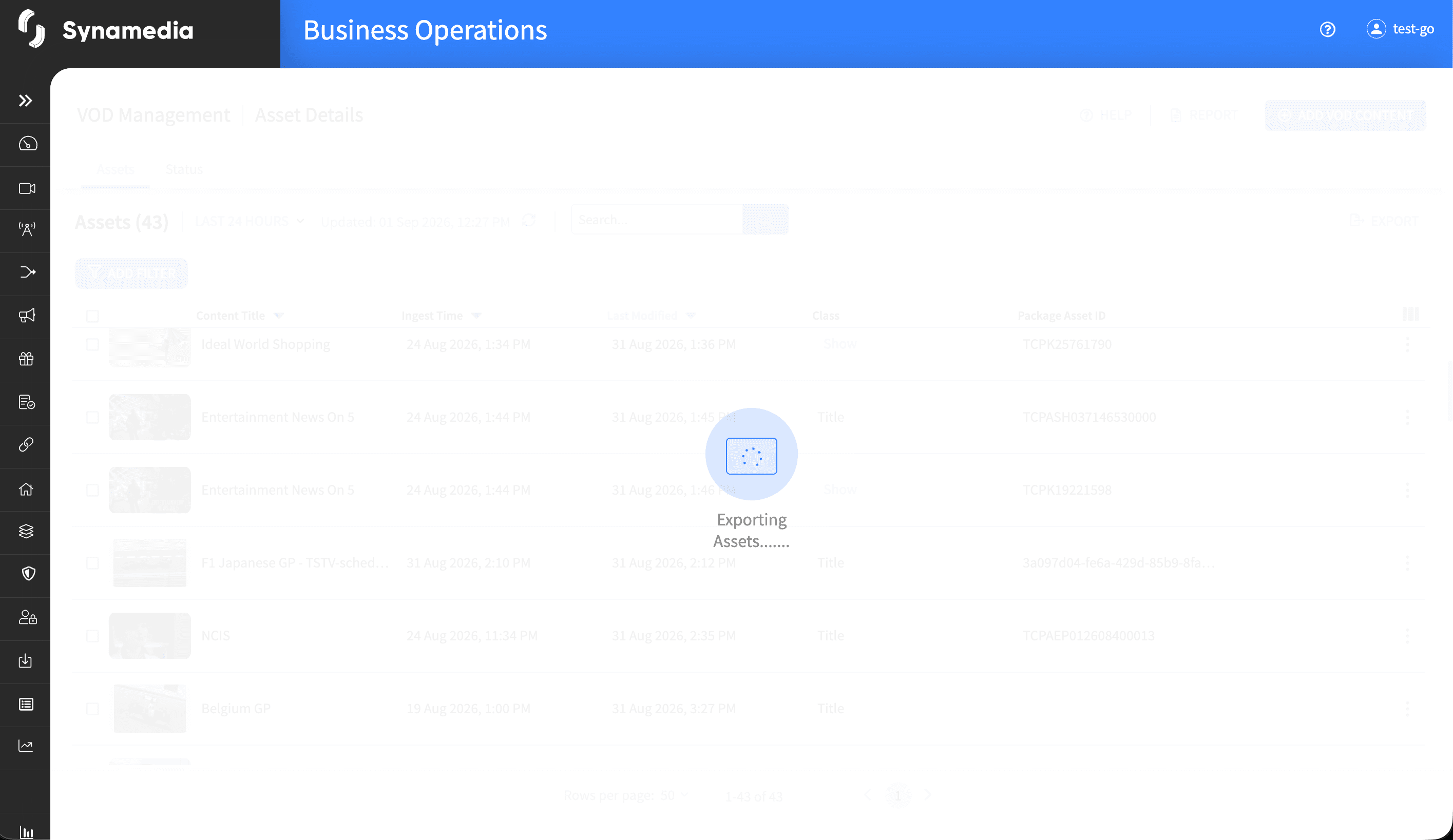 VOD Management Assets Export Button