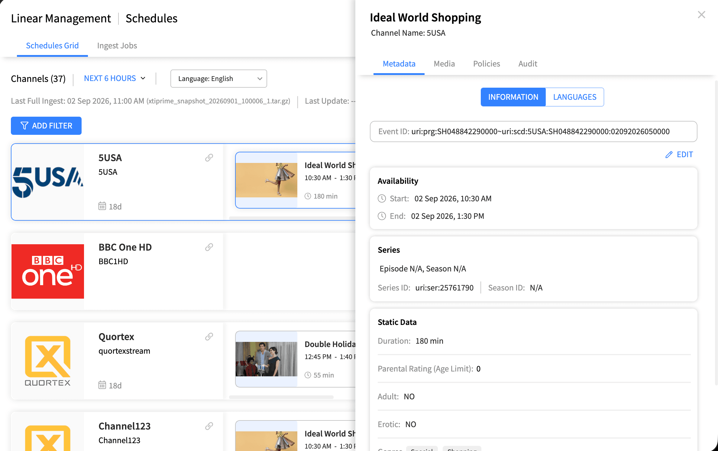 Linear Management Schedules Event Details